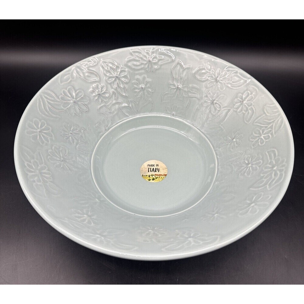 La Ceramica Italy GREEN Floral Embossed Large Serving Bowl 12”Diameter X 5” Deep